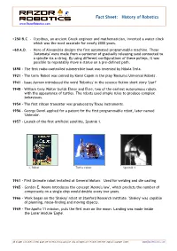 Fact Sheet: History of Robotics