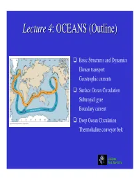 Lecture 4: OCEANS (Outline)