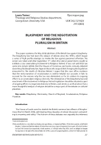Blasphemy and the Negotiation of Religious Pluralism in Britain