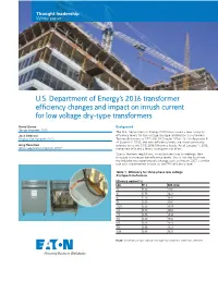 DOE 2016 Transformers Energy Efficiency Changes Impact on Inrush