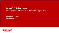 FY2020 Third Quarter Consolidated Financial Results Appendix