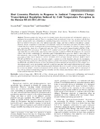 Host Genomics Plasticity in Response to Ambient Temperature Change: Transcriptional Regulation Induced by Cold Temperature Perception in the Human BEAS-2B Cell Line