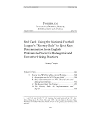 Rooney Rule” to Eject Race Discrimination from English Professional Soccer’S Managerial and Executive Hiring Practices
