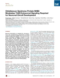 Christianson Syndrome Protein NHE6 Modulates Trkb Endosomal Signaling Required for Neuronal Circuit Development