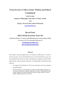 From Socrates to Odera Oruka: Wisdom and Ethical Commitment