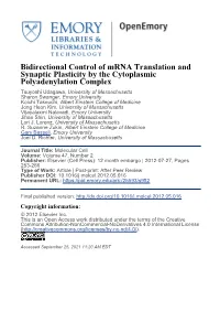 Bidirectional Control of Mrna Translation and Synaptic Plasticity