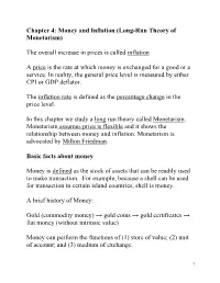 Chapter 4: Money and Inflation (Long-Run Theory of Monetarism)