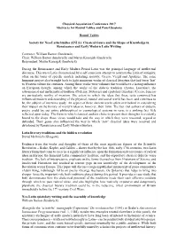 Classical Association Conference 2017 Abstracts for Round Tables and Panel Sessions