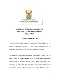 The Ashley Kriel Memorial Lecture, University of The