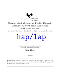 Unsupervised Methods to Predict Example Difficulty in Word Sense