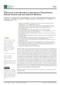 Differences in the Microbial Composition of Hemodialysis Patients Treated with and Without Β-Blockers