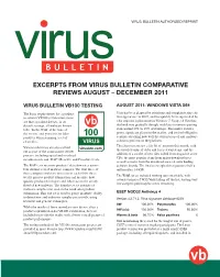 Excerpts from Virus Bulletin Comparative Reviews August – December 2011