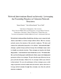Network Interventions Based on Inversity: Leveraging the Friendship Paradox in Unknown Network Structures