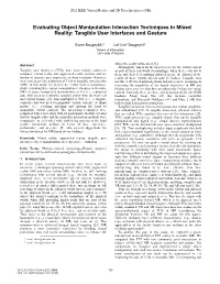 Evaluating Object Manipulation Interaction Techniques in Mixed Reality: Tangible User Interfaces and Gesture