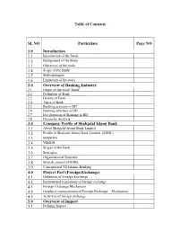 Table of Contents SL NO Particulars Page NO 1.0 Introduction 1.1 1.2 1.3 1.4 1.5 1.6 2.0 Overview of Banking Industry 3.0 Compan