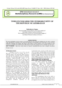 Threats Towards the Hydrosecurity of the Republic of Azerbaijan