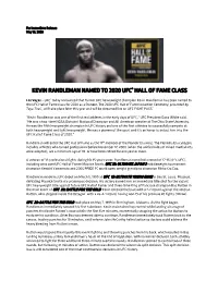 Kevin Randleman Named to 2020 Ufc Hall of Fame Class