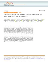 Structural Basis for VPS34 Kinase Activation by Rab1 and Rab5 on Membranes