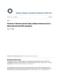 The Book of Mormon and the Origin of Native Americans from a Maternally Inherited DNA Standpoint