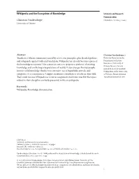 Wikipedia and the Ecosystem of Knowledge Scholarly and Research Communication Christian Vandendorpe Volume 6 / Issue 3 / 2015 University of Ottawa