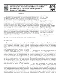 Diversity and Distribution of Freshwater Fish Assemblages in Lake Taal River Systems in JESAM Batangas, Philippines