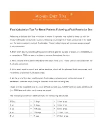 Fluid Calculation Tips for Renal Patients Following a Fluid Restriction Diet