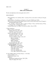 HSST 2310 Lecture 9 the LATIN SYMBOLISTS Review And