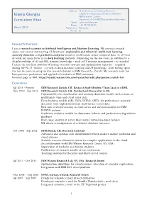 Ioana Giurgiu Cognitive Computing and Industry Solutions IBM Research - Zurich Curriculum Vitae Saumerstr
