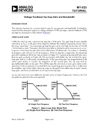MT-033: Voltage Feedback Op Amp Gain and Bandwidth