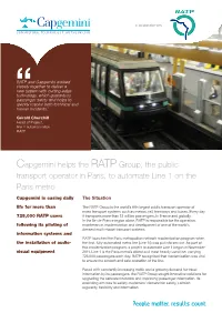 Capgemini Helps the RATP Group, the Public Transport Operator in Paris, to Automate Line 1 on the Paris Metro