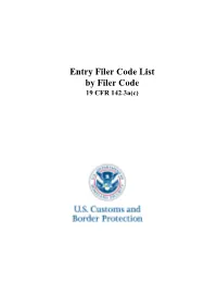 Filer Code List Sorted by Filer Code