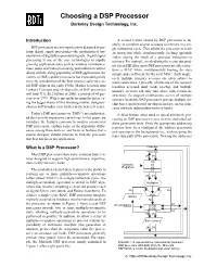 Choosing a DSP Processor Berkeley Design Technology, Inc