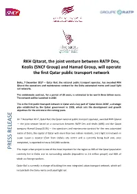 __PRESS RELEASE RKH Qitarat, the Joint Venture Between RATP Dev