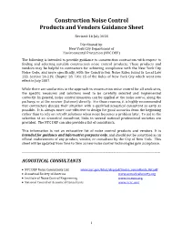Construction Noise Control Products and Vendors Guidance Sheet