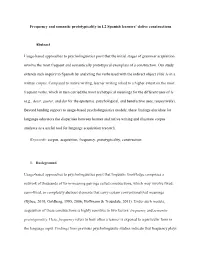 Frequency and Semantic Prototypicality in L2 Spanish Learners' Dative Constructions Abstract Usage-Based Approaches to Psychol
