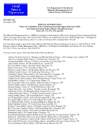 SPECIAL INFORMATION Notice of Availability of the Final