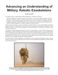Advancing and Understanding of Military, Robotic Exoskeletons