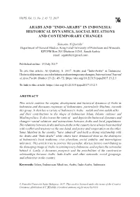 Arabs and "Indo-Arabs" in Indonesia: Historical Dynamics, Social Relations and Contemporary Changes