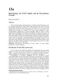 Biotechnology, the US-EU Dispute and the Precautionary Principle
