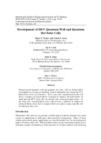 Development of III-V Quantum Well and Quantum Dot Solar Cells