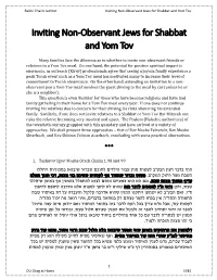 Inviting Non-Observant Jews for Shabbat and Yom Tov