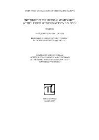 Inventory of the Oriental Manuscripts of the Library of the University of Leiden