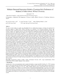 Multiple Binomial Regression Models of Learning Style Preferences of Students of Sidhu School, Wilkes University