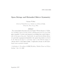 Open Strings and Extended Mirror Symmetry