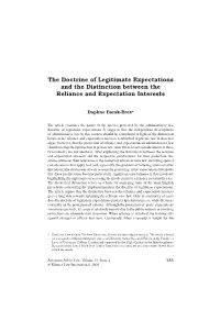 The Doctrine of Legitimate Expectations and the Distinction Between the Reliance and Expectation Interests