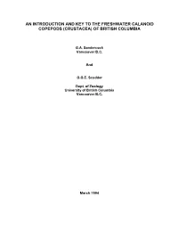 An Introduction and Key to the Freshwater Calanoid Copepods (Crustacea) of British Columbia