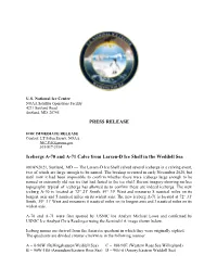 PRESS RELEASE Icebergs A-70 and A-71 Calve from Larsen-D Ice Shelf in the Weddell