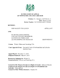 R. V. Summers, 2019 NLCA 11 Date: March 4, 2019 Docket Number: 201701H0016 &20171H0008