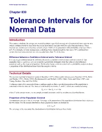 Tolerance Intervals for Normal Data