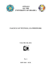 Annals of the University of Oradea Fascicle of Textiles, Leatherwork Annals of the University of Oradea